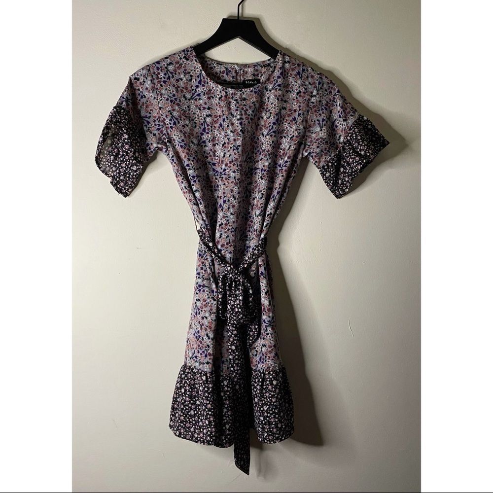 Kidpik Floral Print Dress with Waist Sash Size XL (14)